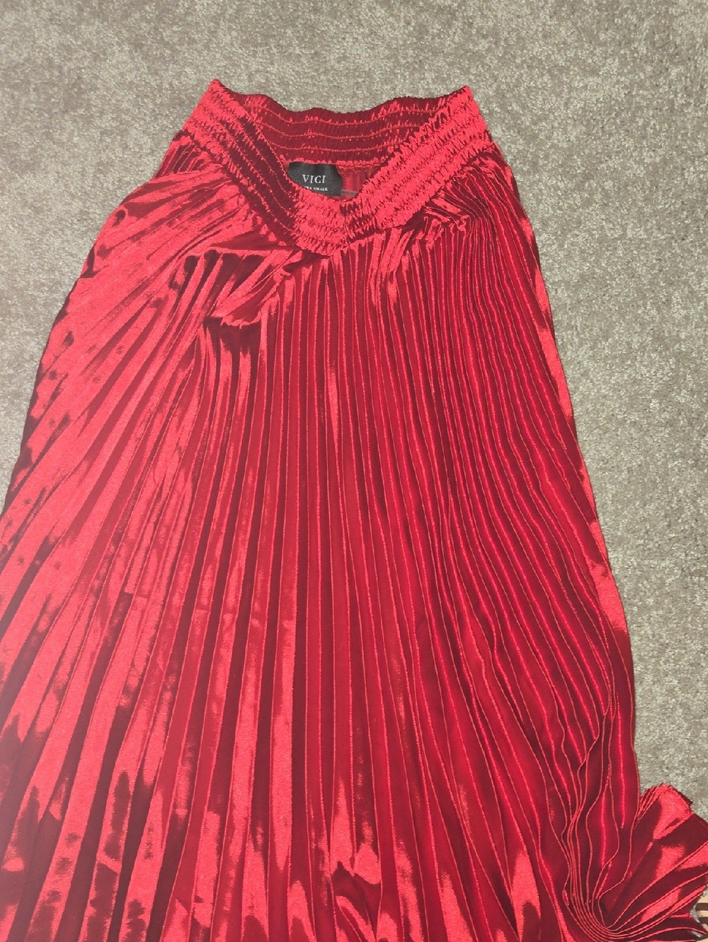 VICI Shiny Red Pleated Satin Maxi Skirt, XS